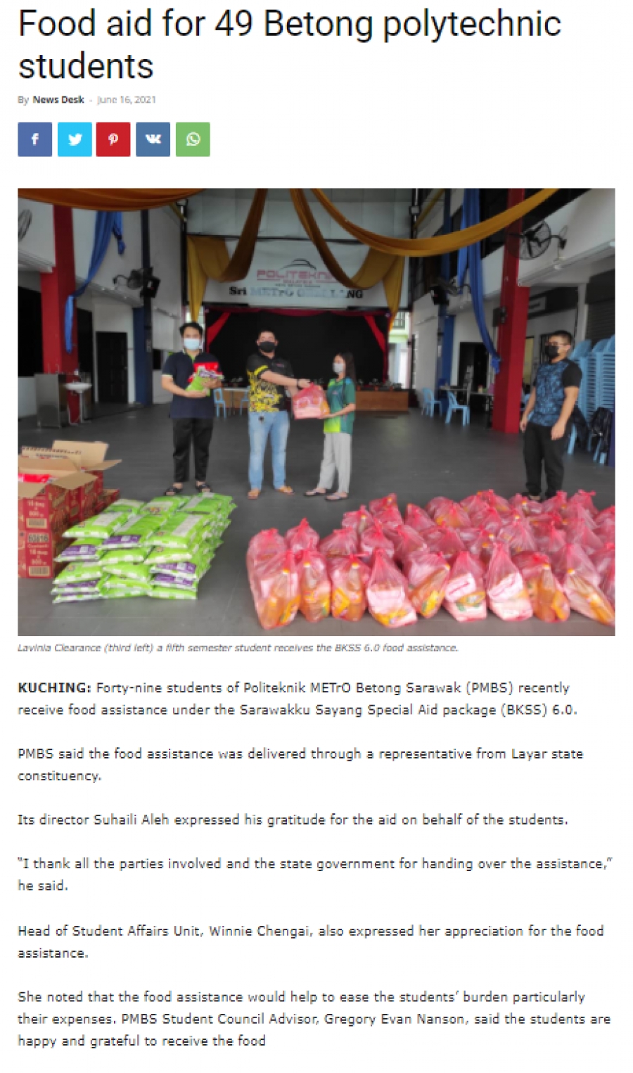 Portal Rasmi Politeknik METrO Betong Sarawak Food Aid For 49